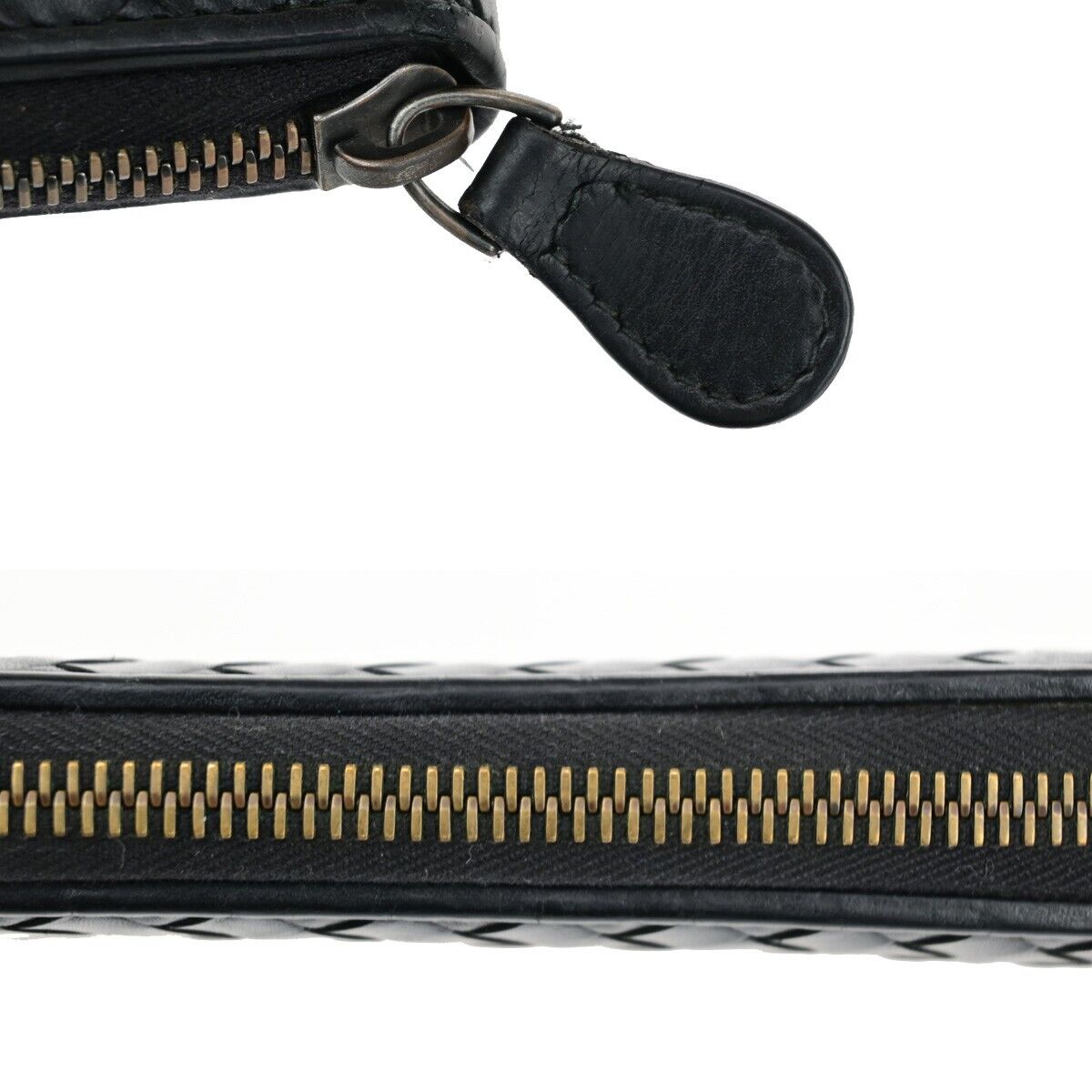 BOTTEGA VENETA Intrecciato Long Zipper Around Wallet Purse Leather Black 68EC519