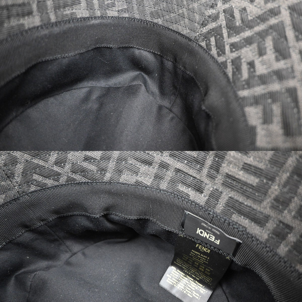 FENDI Logo Zucca Pattern Bucket Hat Size S Cotton Polyester Black 82RP009