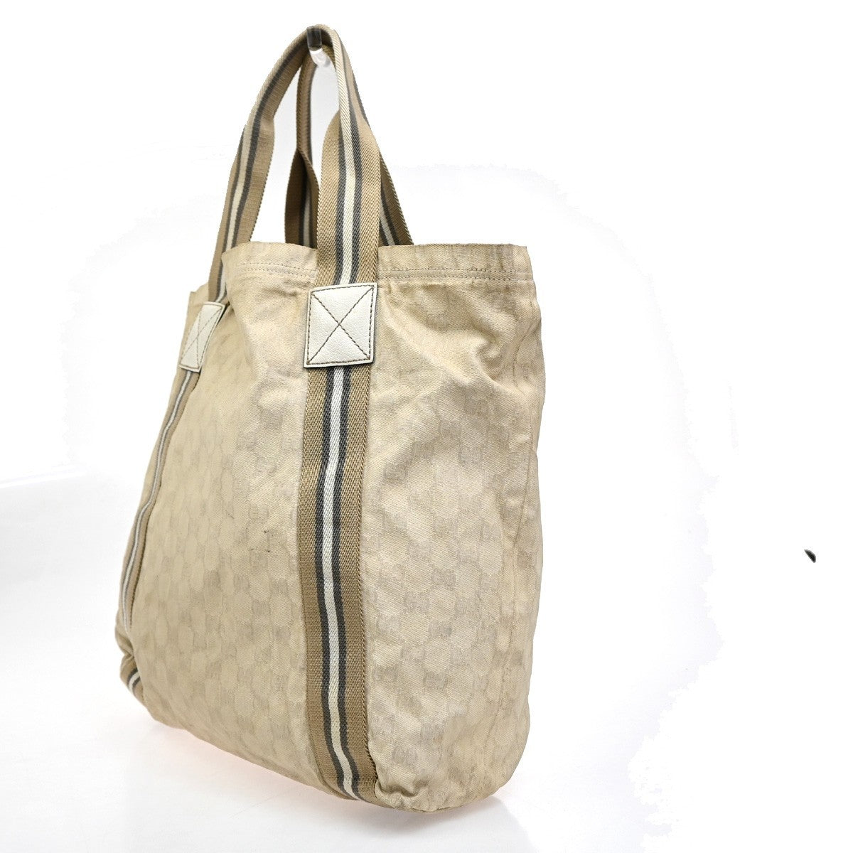 GUCCI Logo GG Pattern Shoulder Bag Canvas Leather Beige Italy 63EG210