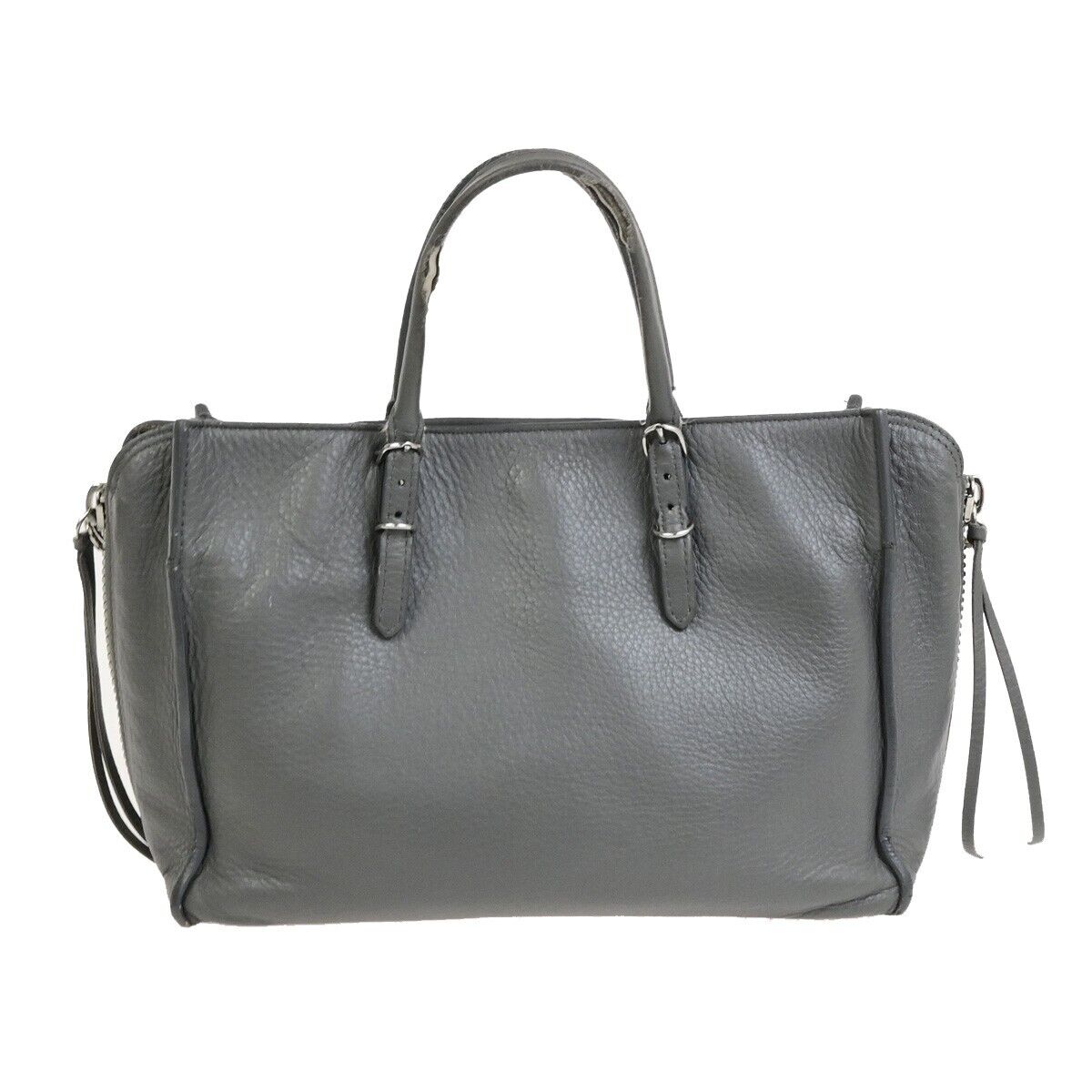 BALENCIAGA Logo Papier Mini 2Way Shoulder Hand Bag Leather Gray Italy 64ED611