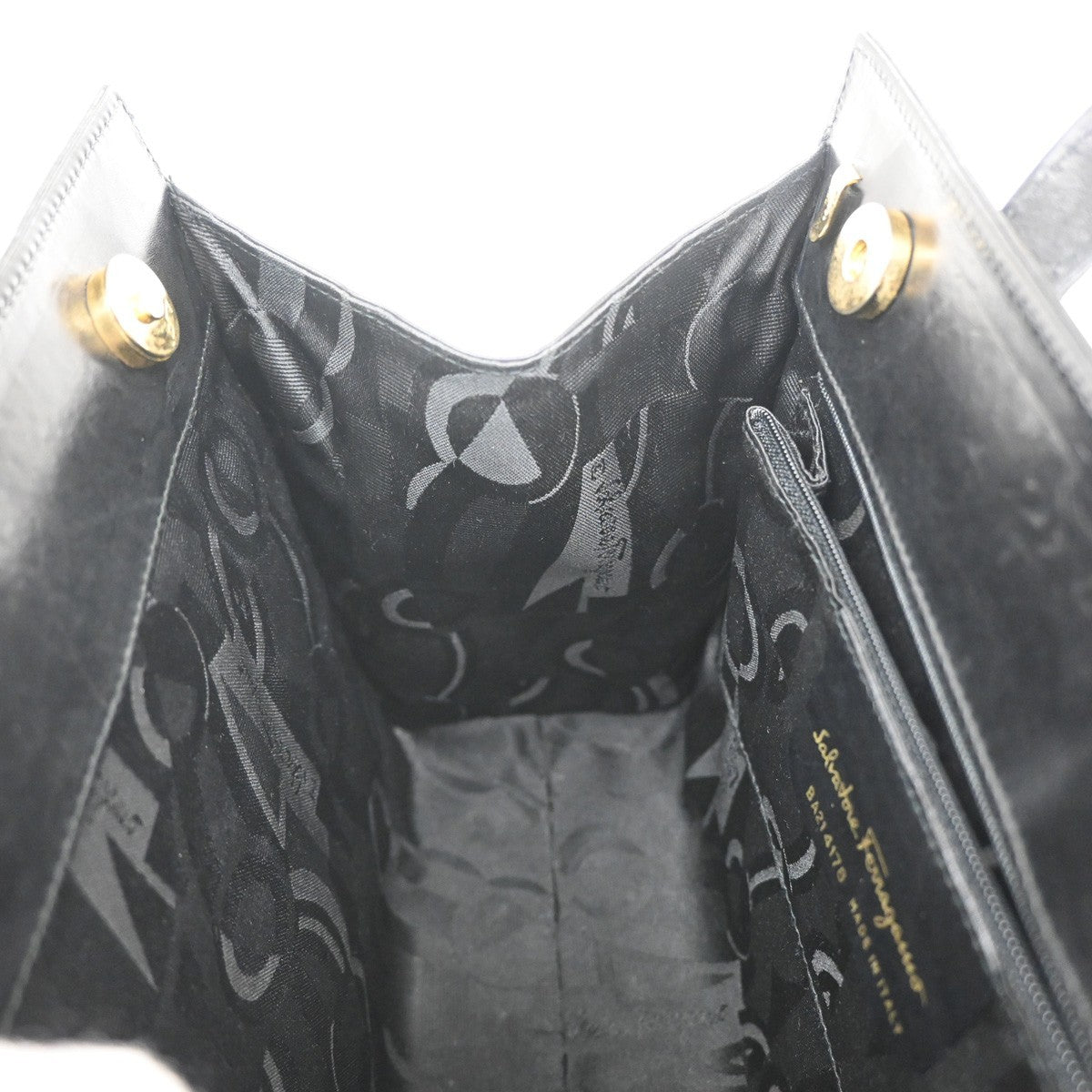 SALVATORE FERRAGAMO Logo Vara Hand Bag Leather Canvas Black GHW Italy 62KB114