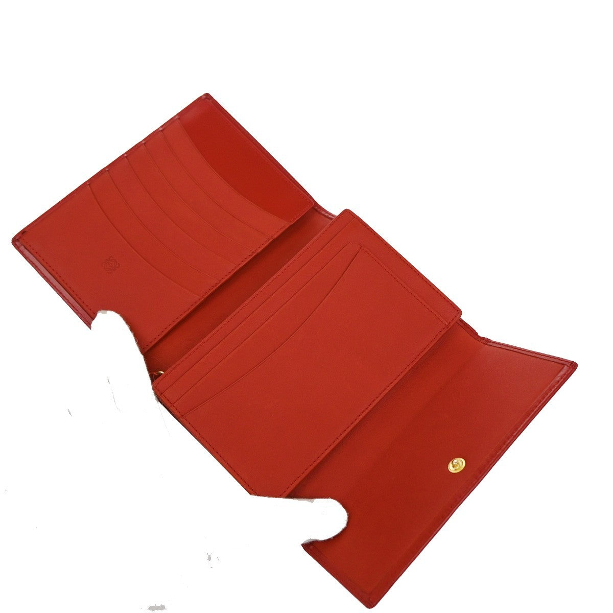 LOEWE Logo Trifold Wallet Purse Leather Red Made In Spain 66KP053