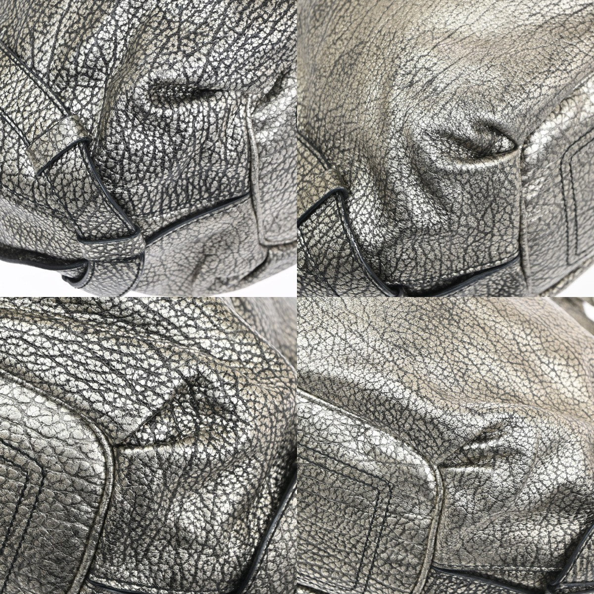 CELINE Bittersweet Shoulder Hobo Hand Bag Leather Metallic Gray SHW 34KD072