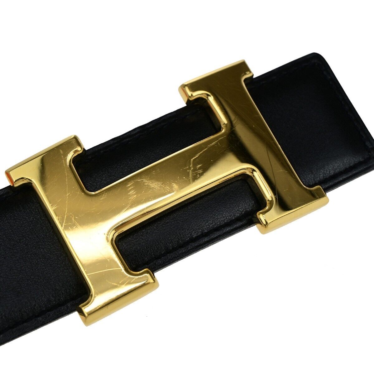 HERMES H Logo Constance Reversible Buckle Belt #70 Leather ◯Z Black GHW 83EC005