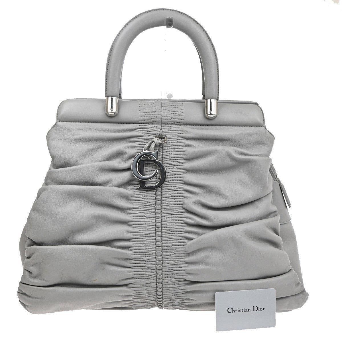 CHRISTIAN DIOR CD LOGO Karenina Hand Bag Leather Gray Italy 72KC914