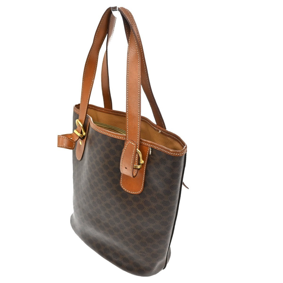 CELINE Logo Macadam Pattern Shoulder Tote Bag PVC Leather Brown GHW 33KC141