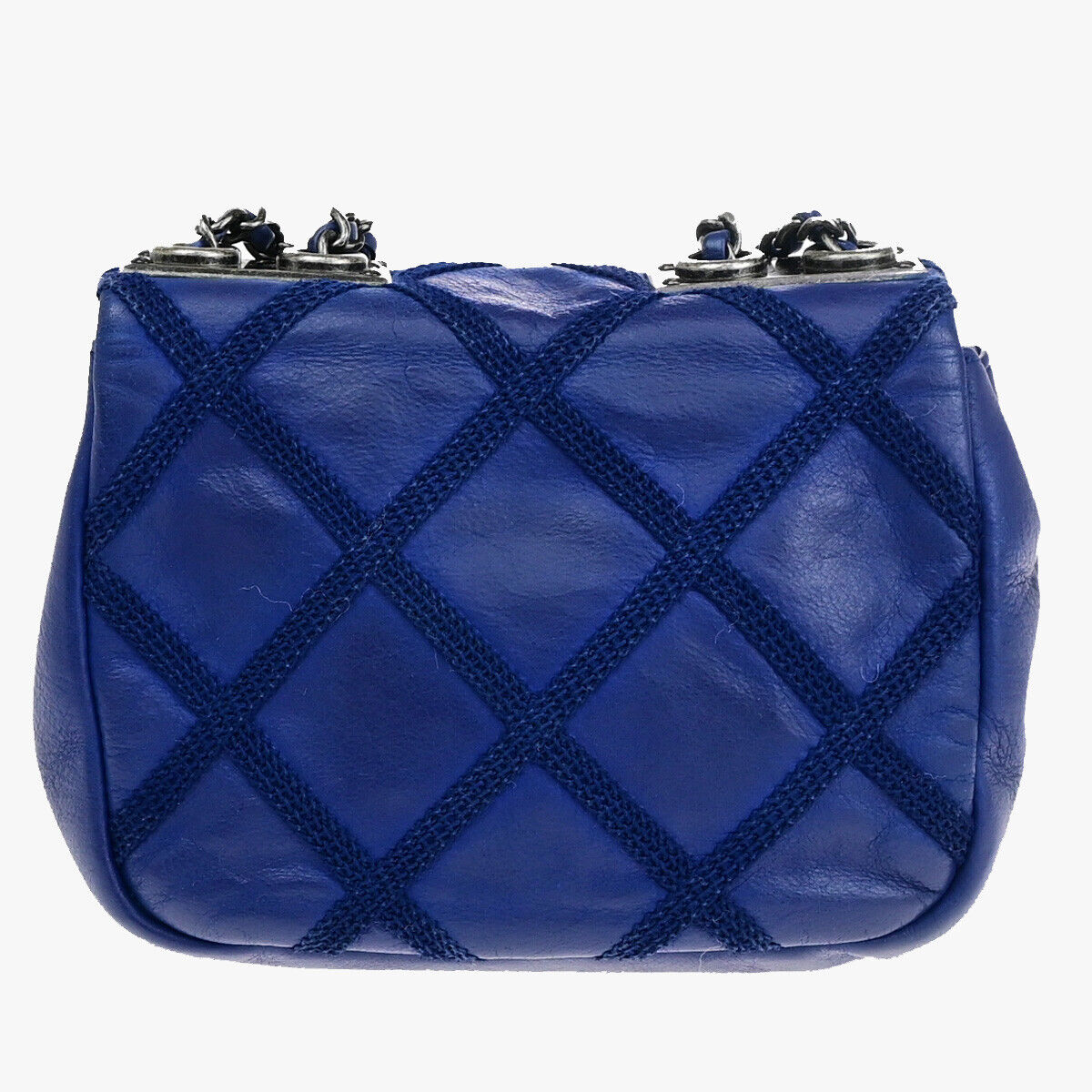 CHANEL CC Logo Mini Matelasse Chain Shoulder Bag Leather Blue SHW Italy 397RK203