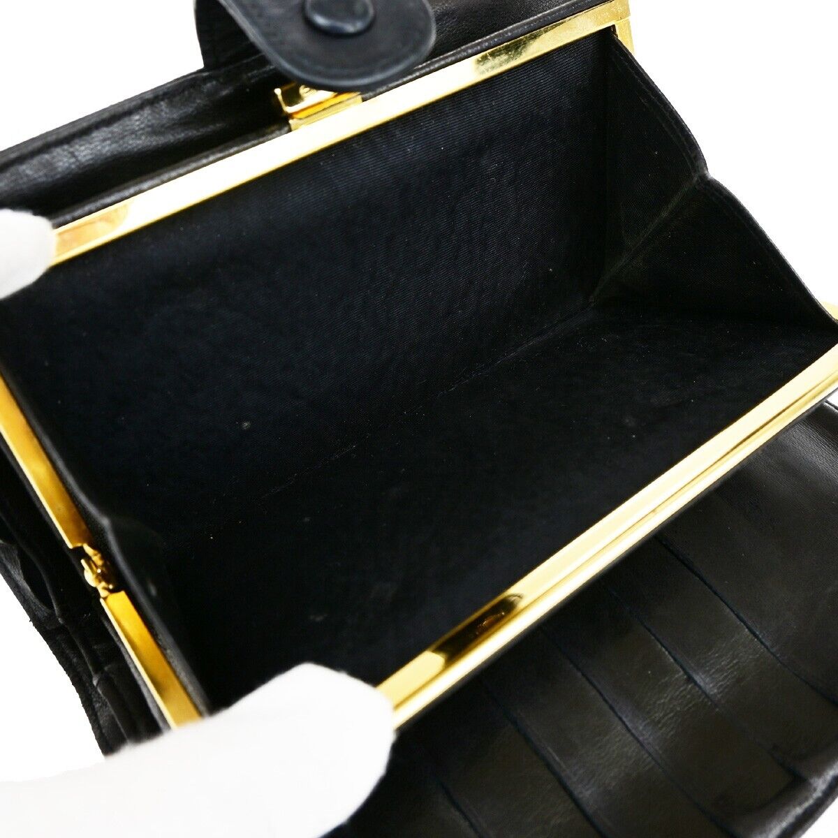 CHANEL CC Long Bifold Wallet Purse Leather Black GHW France Vintage 09EB001