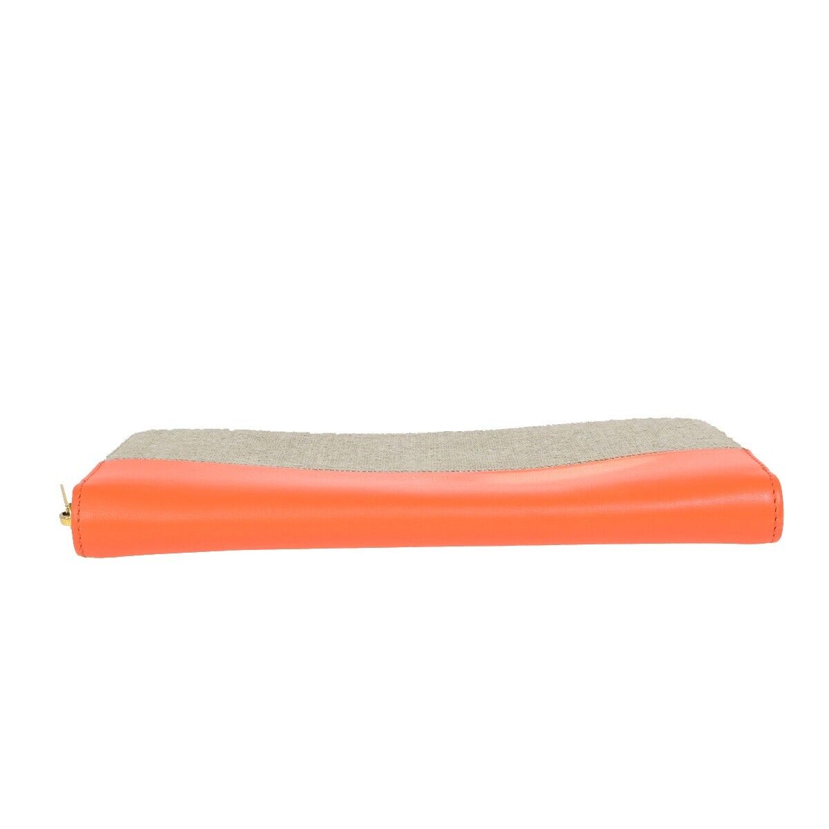CELINE Logo Bicolor Round Zipper Long Wallet Canvas Leather Beige Orange 09KA373