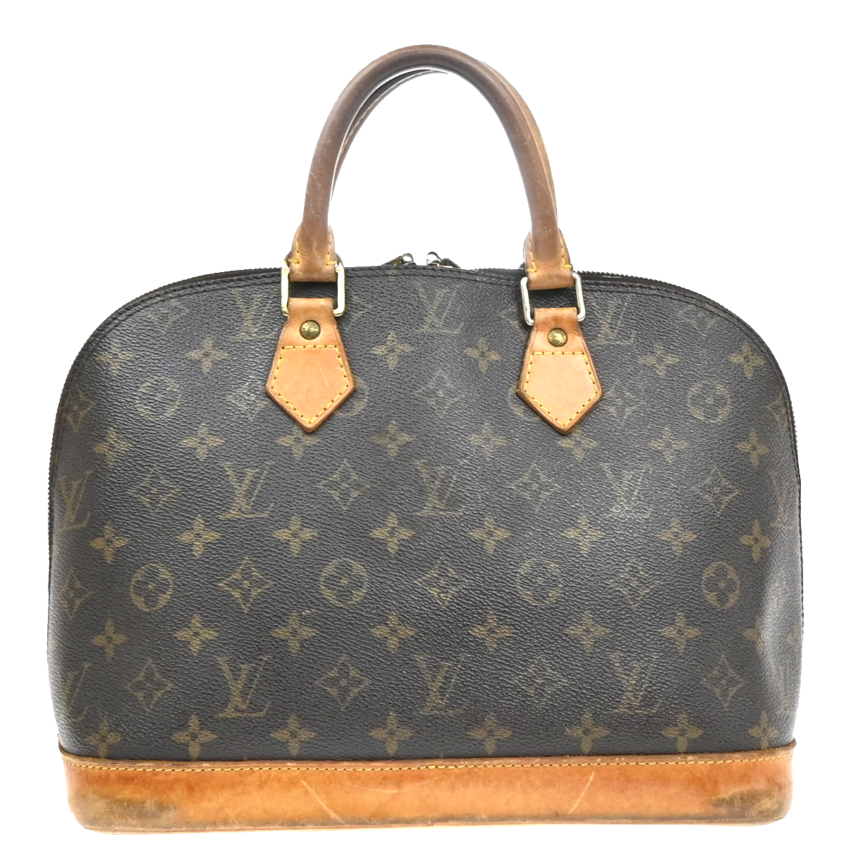LOUIS VUITTON LV Logo Alma Hand Bag Monogram Leather Brown USA M51130 35YJ194