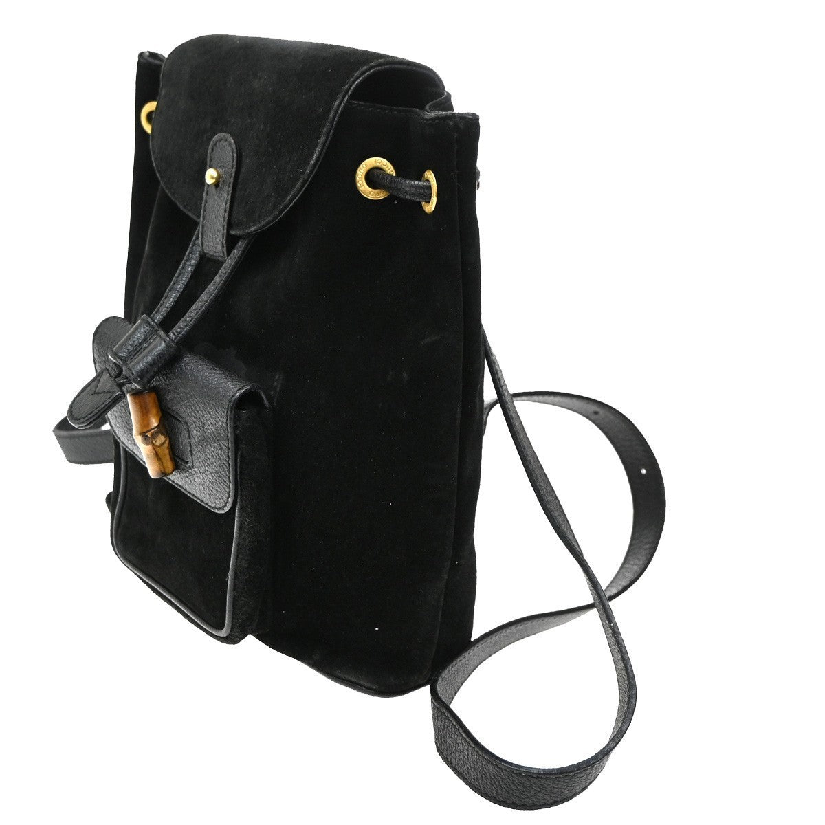 GUCCI Logo GG Pattern Bamboo Backpack Bag Suede Canvas Black SHW Italy 62CA501