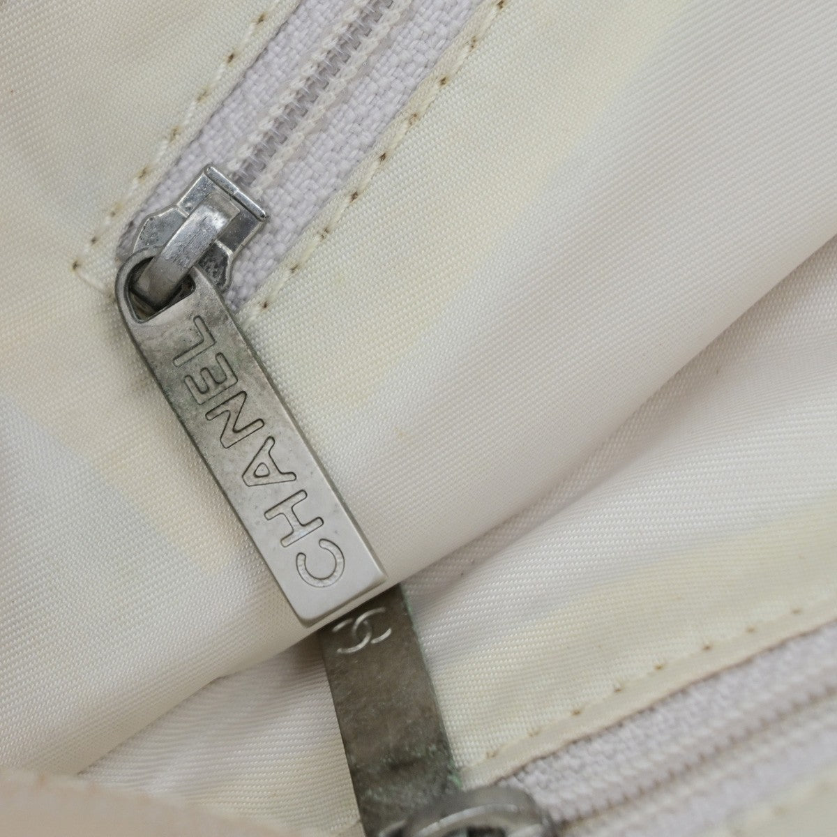 CHANEL CC Logo New Travel Line Shoulder Bag Nylon Leather Beige Italy 37EG407