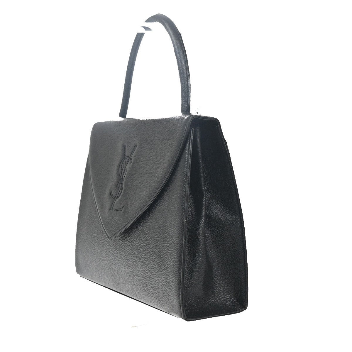 YVES SAINT LAURENT YSL Logo Flap Shoulder Hand Tote Bag Leather Black 71RL883