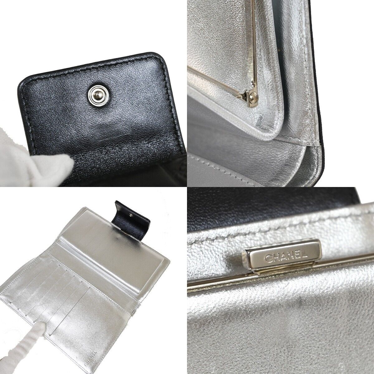 CHANEL CC Logo Icon Long Bifold Wallet Purse Leather Black SHW Italy 82RJ306