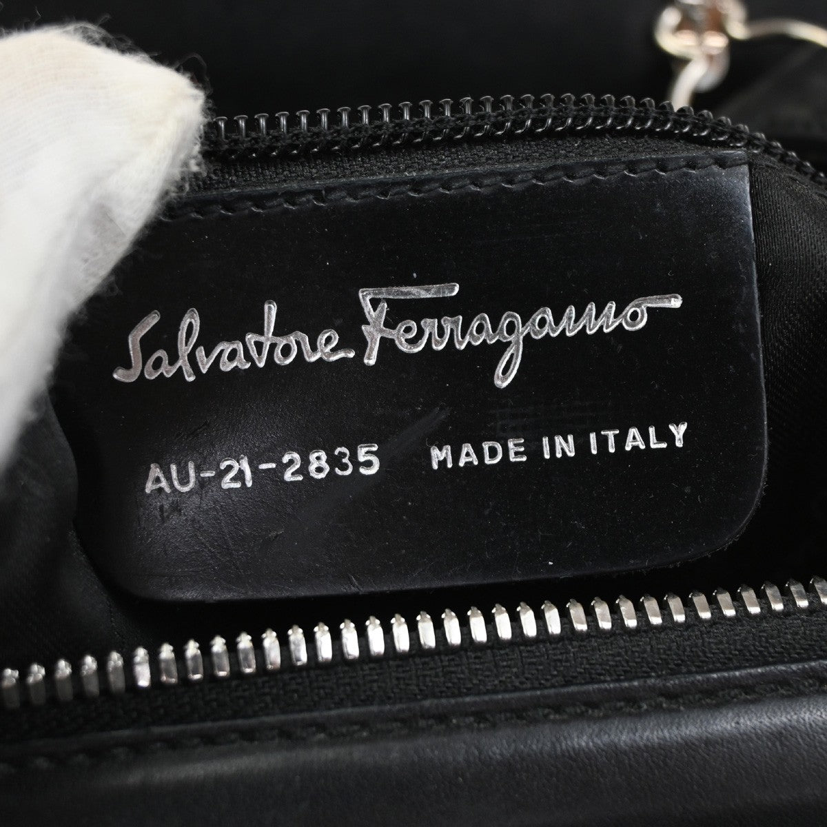 SALVATORE FERRAGAMO Gancini 2Way Shoulder Handbag Fur Leather Black 05DA245