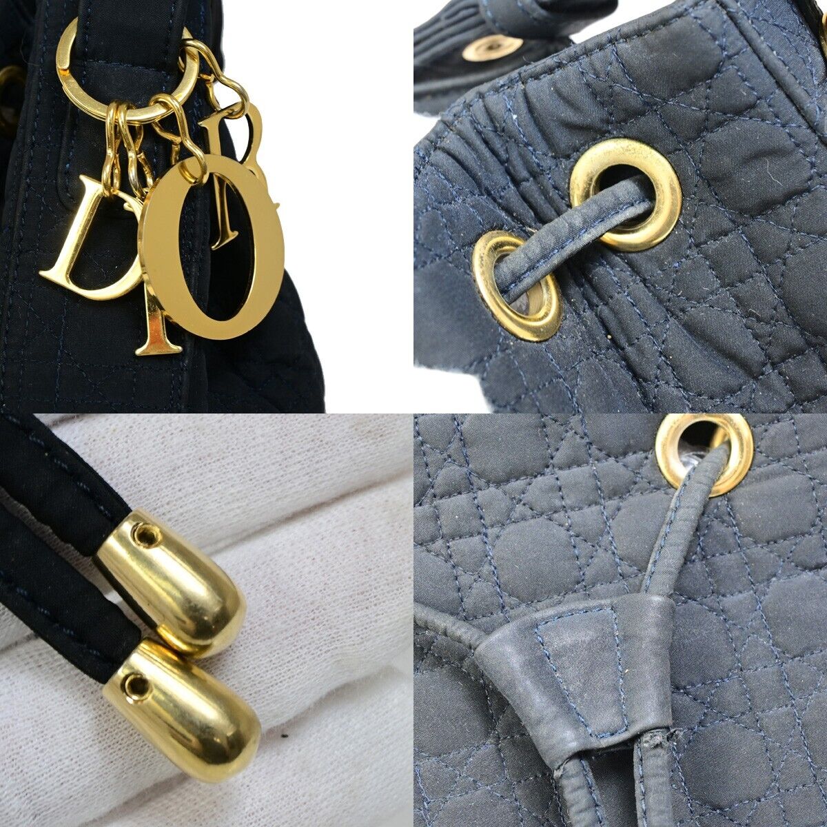 CHRISTIAN DIOR  Cannage Bucket Shoulder Bag Canvas Leather Navy Blue 86SH958