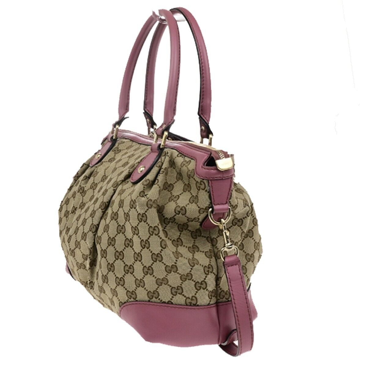 GUCCI Logo GG Pattern Shoulder Bag Canvas Leather Pink Brown GHW 32ED950