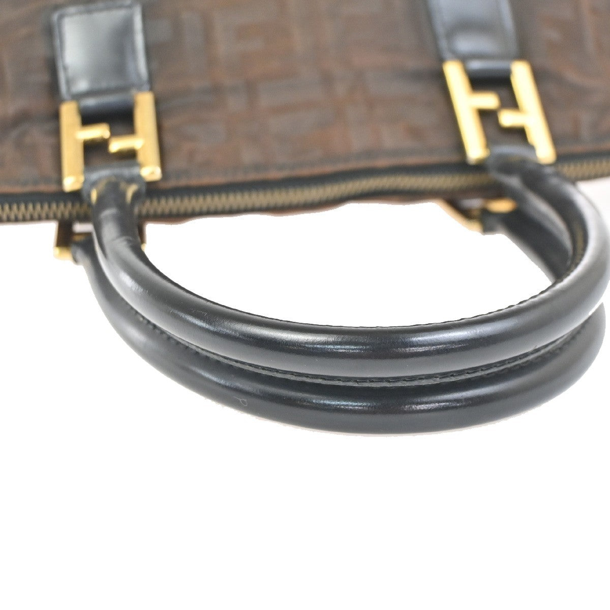 FENDI Zucca Hand Bag Nylon Leather Brown Black GHW Italy 68KC918