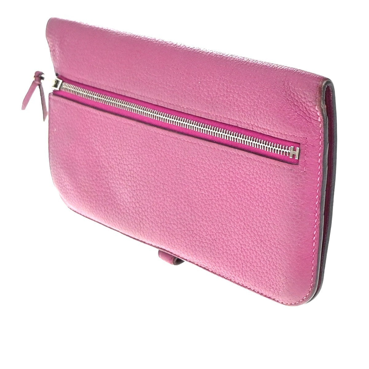 HERMES Logos Dogon GM Long Bifold Wallet Togo Leather Pink SHW 35RP163