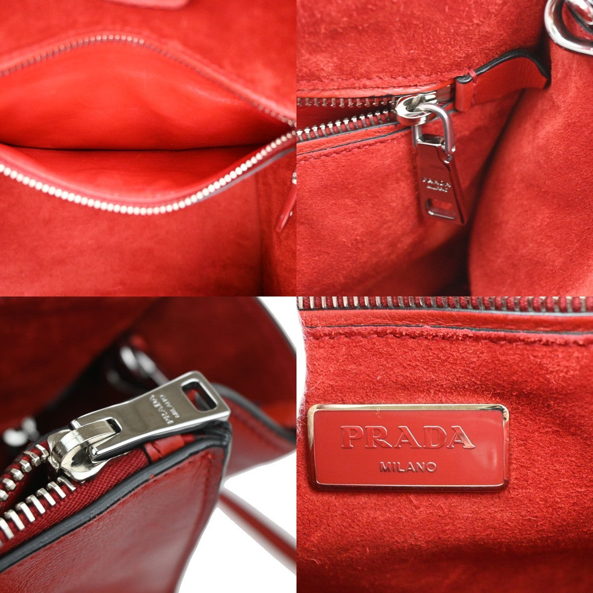 PRADA Logo 2Way Shoulder Hand Bag Glace Calf Leather Red SHW Italy 12TA657