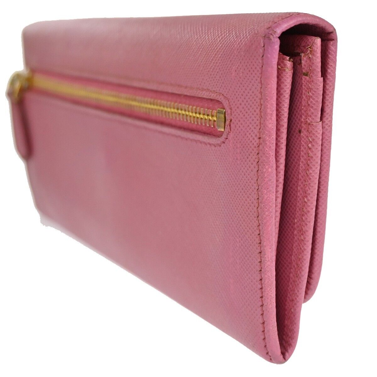 PRADA Logo Saffiano Bow Long Bifold Wallet Purse Leather Pink Italy 02EA641