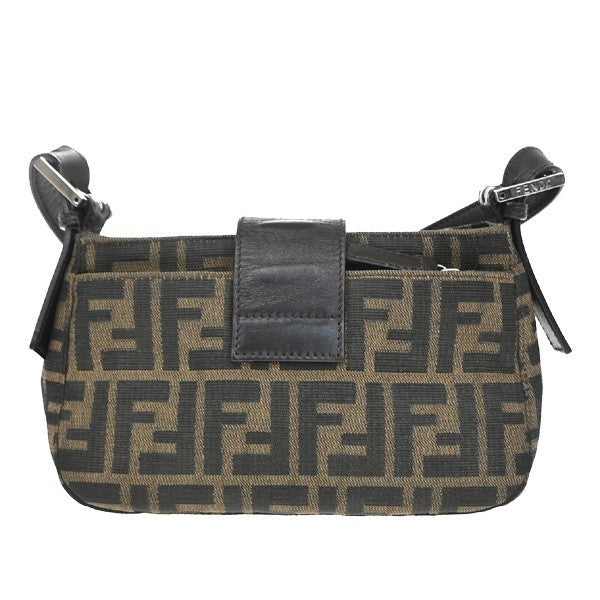 FENDI Logo Mamma Zucca Pattern Shoulder Bag Canvas Leather Brown Italy 46RF664