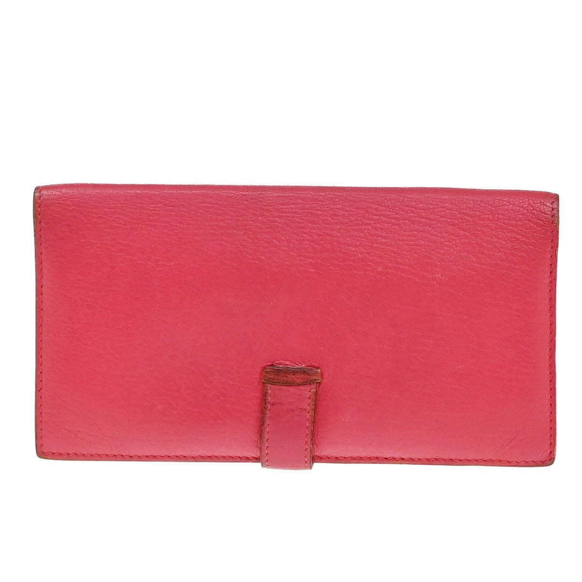 HERMES Logo Bearn Long Bifold Wallet Chevre Leather Pink France 61KP048