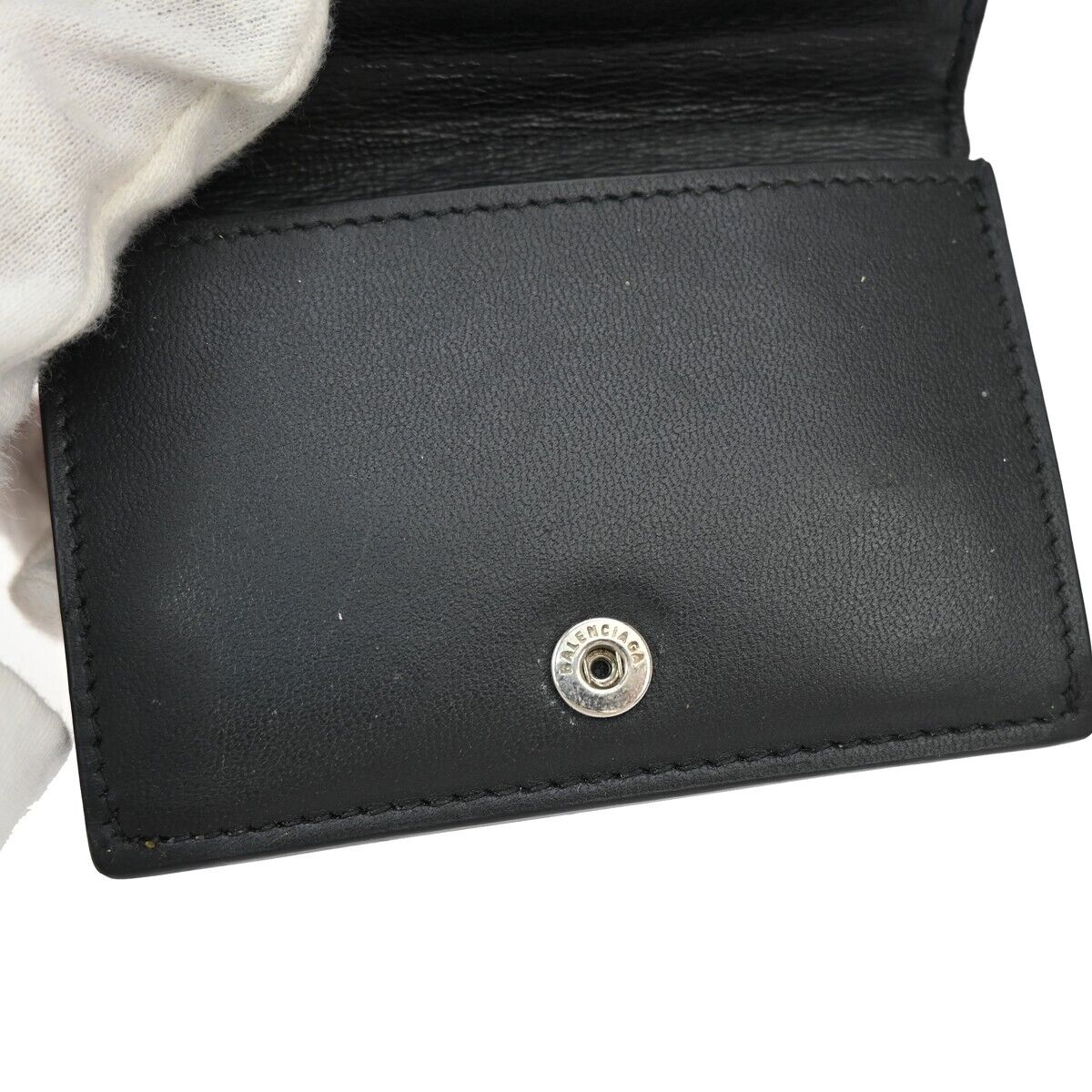 BALENCIAGA Logo Everyday Mini Trifold Wallet Purse Leather Black Italy 64EA106