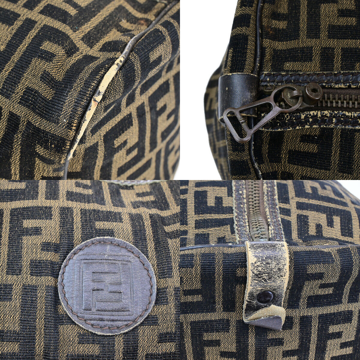 FENDI Logo Zucca Pattern Travel Hand Bag Canvas Leather Brown Italy 01SJ086