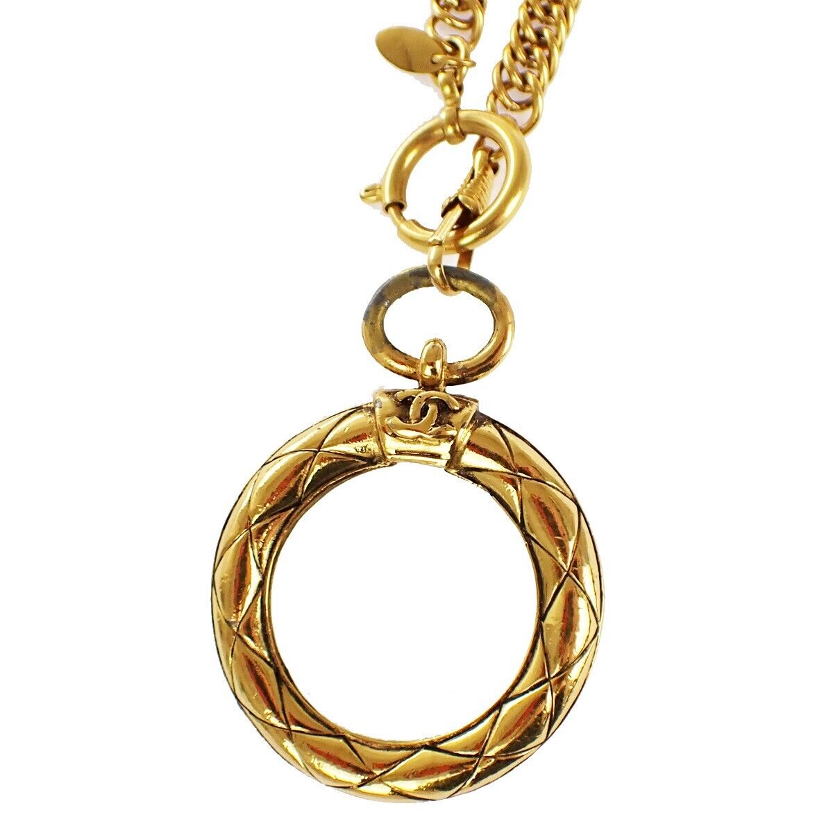 CHANEL CC Logo Loupe Long Chain Pendant Necklace Gold Accessory 91RC913