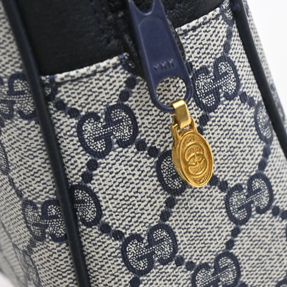 GUCCI Sherry GG Pattern Clutch Hand Bag PVC Leather Navy Blue GHW Italy 68MA570