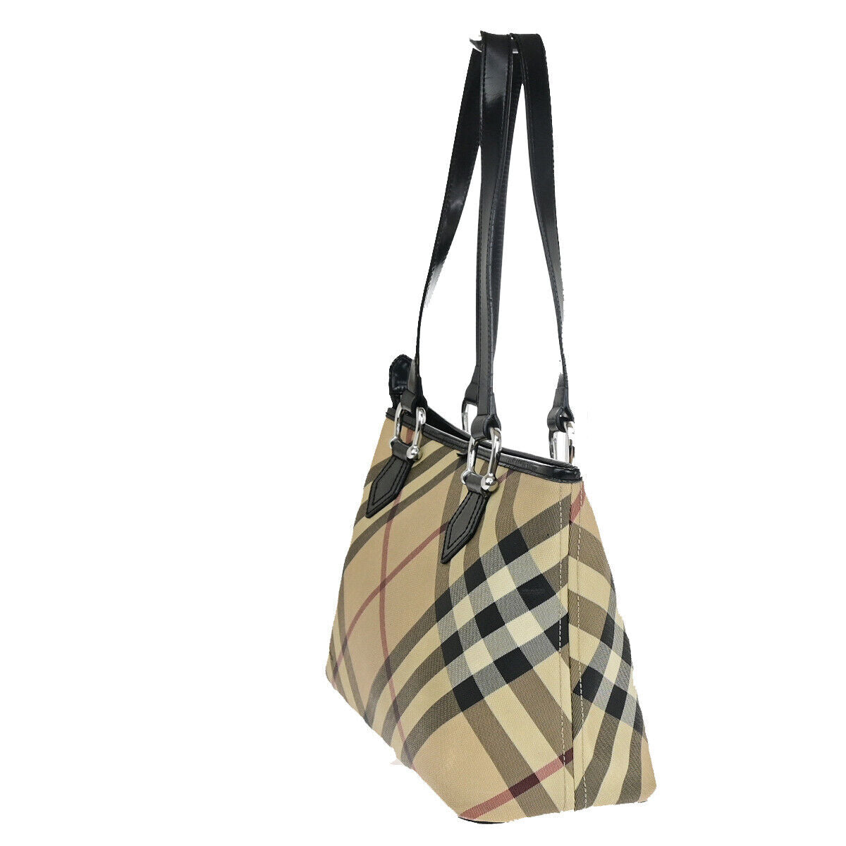 BURBERRY Logo Nova Check Shoulder Tote Bag PVC Leather Beige Black 63YE708