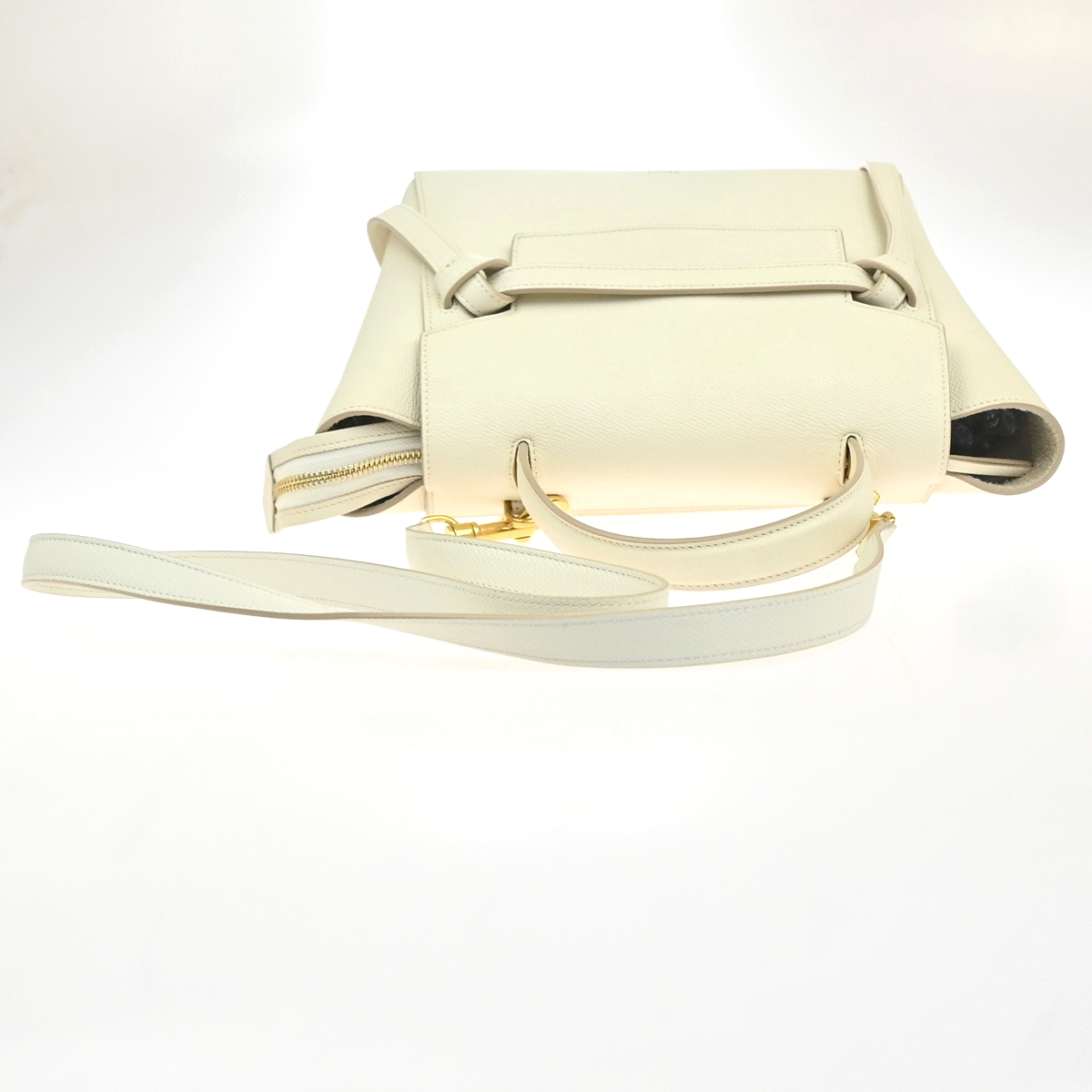 CELINE Logo Belt 2way Shoulder Hand Bag Leather White GHW Italy 29RL885