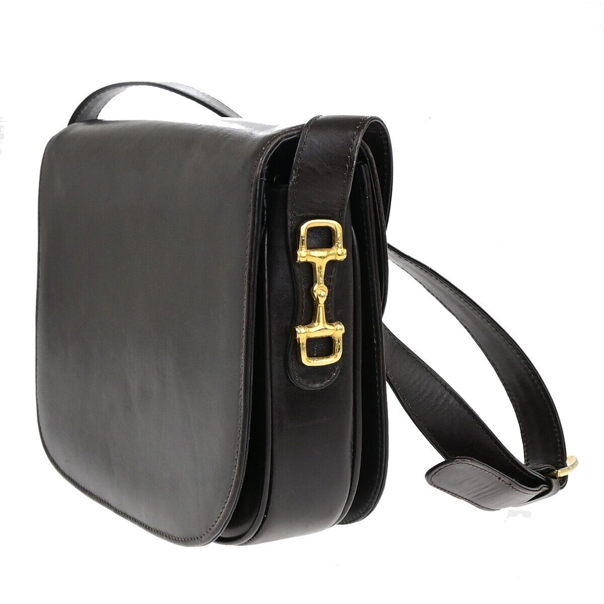 CELINE Logo Horse Carriage Shoulder Bag Leather Brown Gold Made in Italy 30EC868