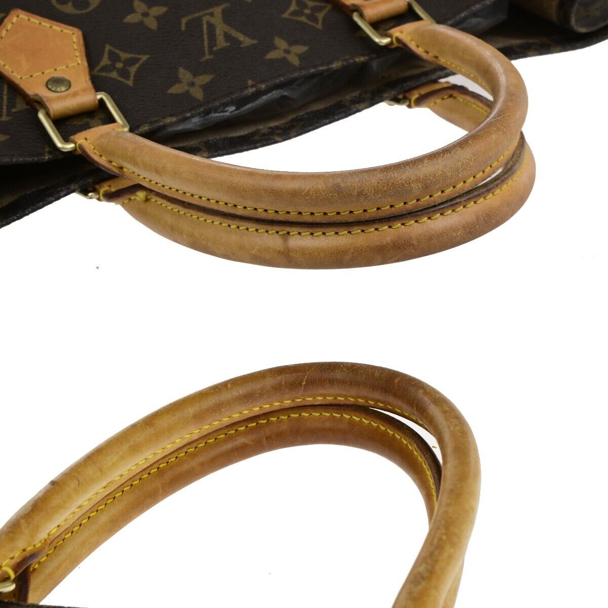 LOUIS VUITTON Logo Sac Plat Hand Tote Bag Monogram Leather Brown M51140 69ED402