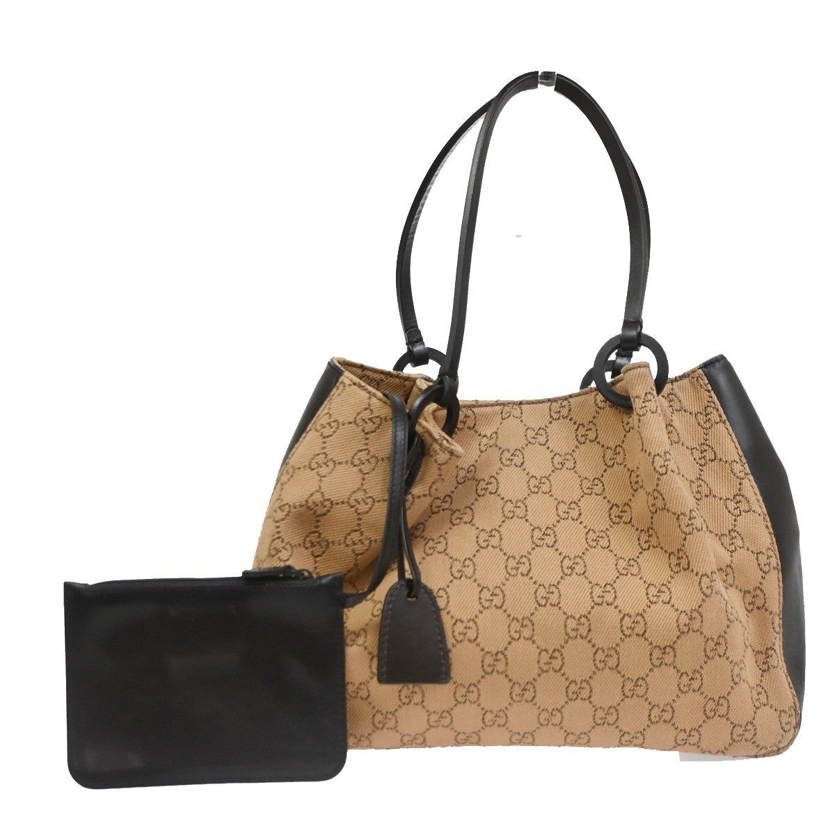 GUCCI Logo GG Pattern Shoulder Tote Bag Canvas Leather Beige Brown Italy 32CA736