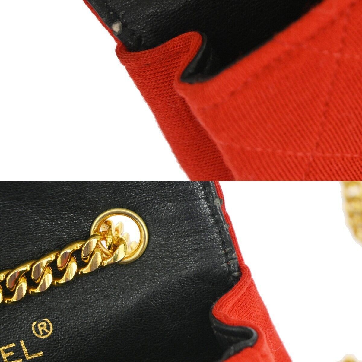 CHANEL CC Logo Mini Matelasse Chain Shoulder Bag Canvas Leather Red 653RH002