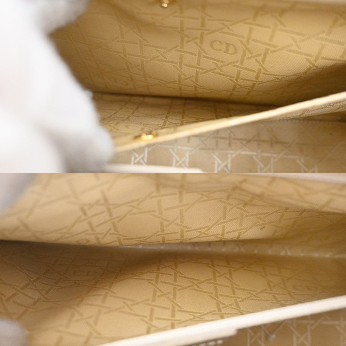CHRISTIAN DIOR Malice Pearl 2Way Shoulder Bag Patent Leather Beige Italy 88KC463