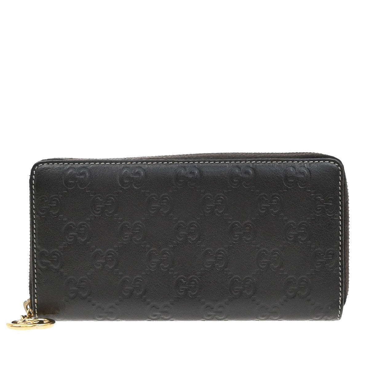 GUCCI Logo Guccissima GG Pattern Long Zipper Wallet Leather Brown 67EF918
