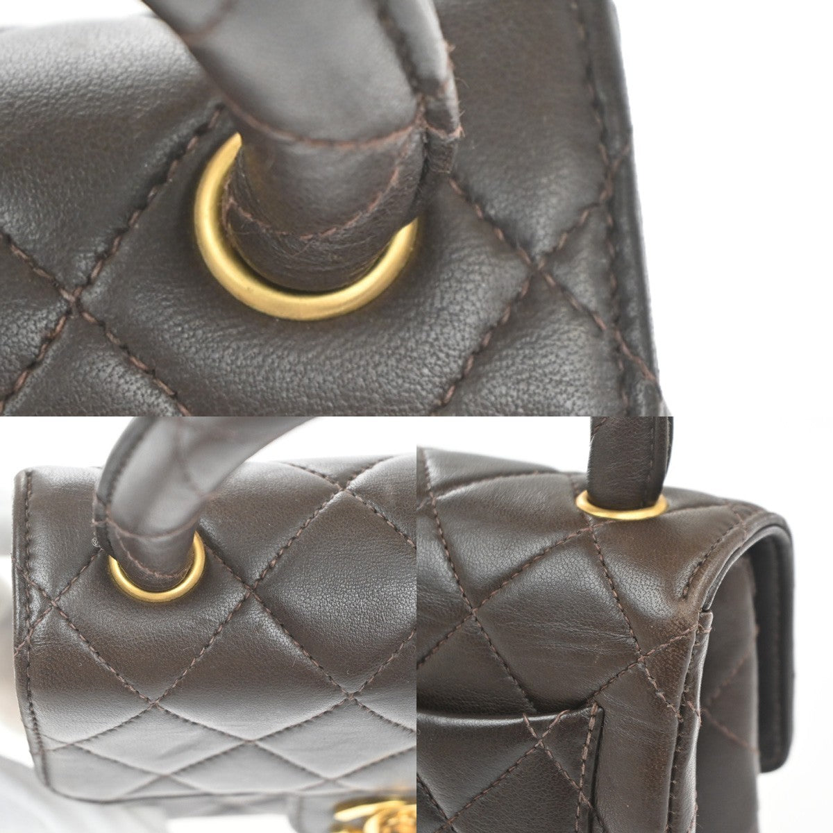 CHANEL CC Logo Mini Top Handle Matelasse Hand Bag Leather Brown France 865RL909