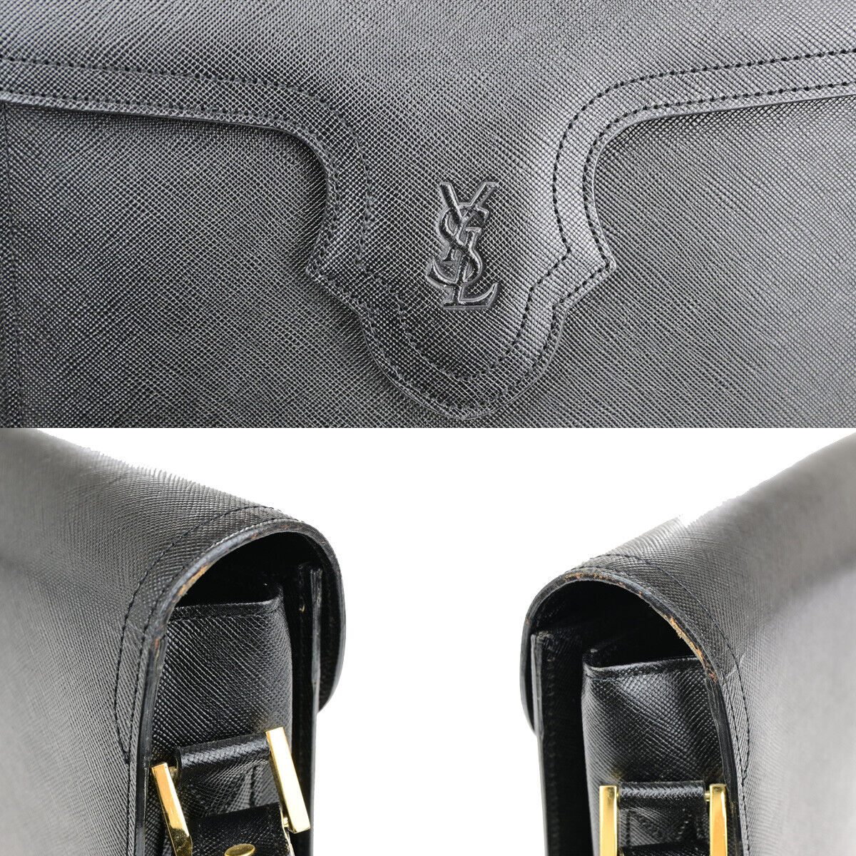YVES SAINT LAURENT YSL Logo Shoulder Bag Leather Black GHW 83YG375