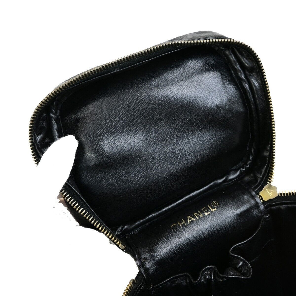 CHANEL CC Bicolore Vanity Cosmetic Hand Bag Leather Black GHW Italy 85FB314