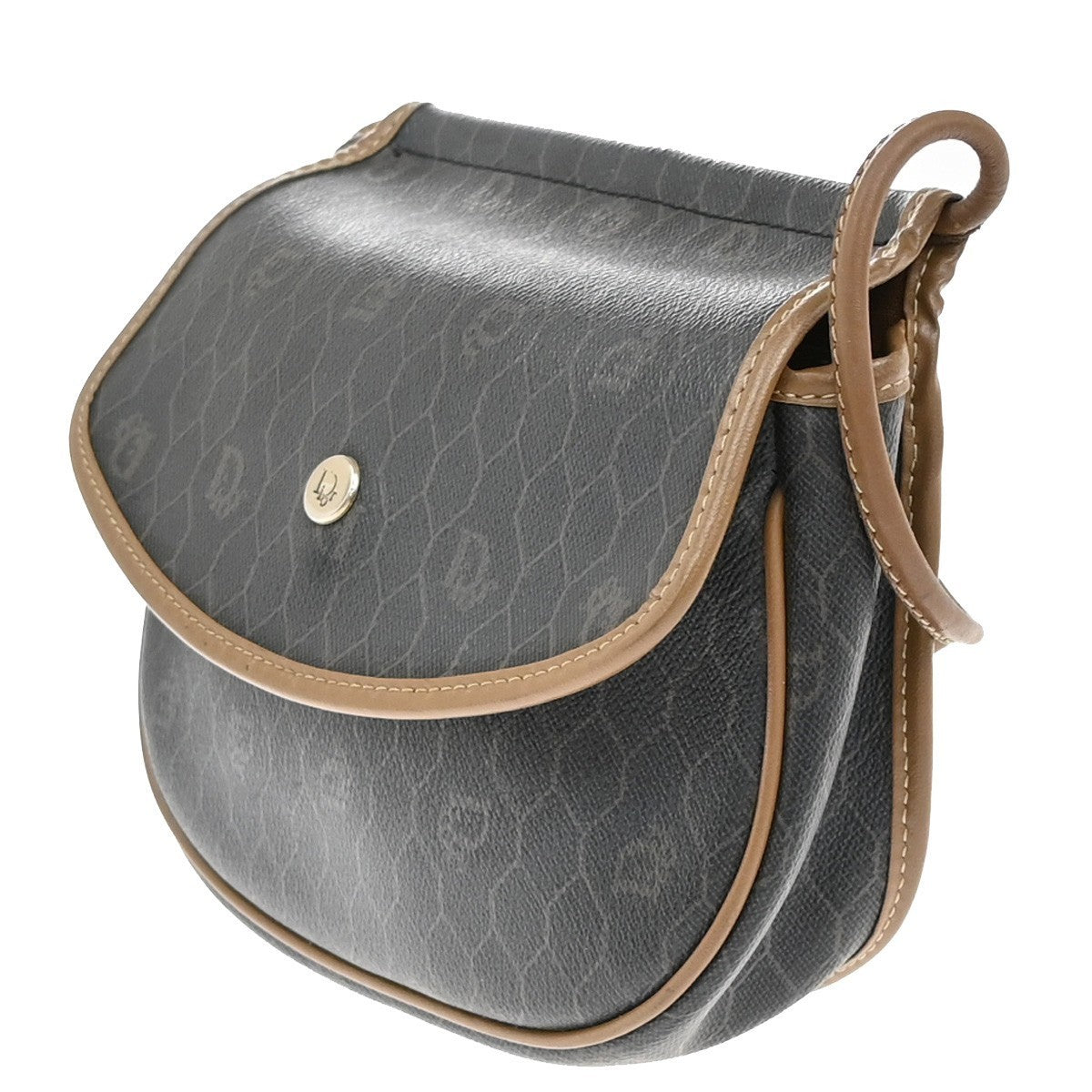CHRISTIAN DIOR Logo Honeycomb Mini Shoulder Bag PVC Leather Brown GHW 61KP075