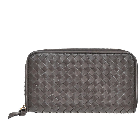 BOTTEGA VENETA Logo Intrecciato Long Zipper Around Wallet Leather Brown 65EE345