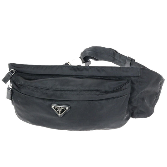 PRADA Logo Tessuto Waist Bum Body Shoulder Bag Nylon Leather Black SHW 77YG676