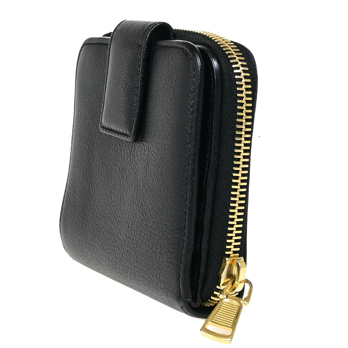 YVES SAINT LAURENT YSL Zipper Around Bifold Wallet Purse Leather Black 31YE696