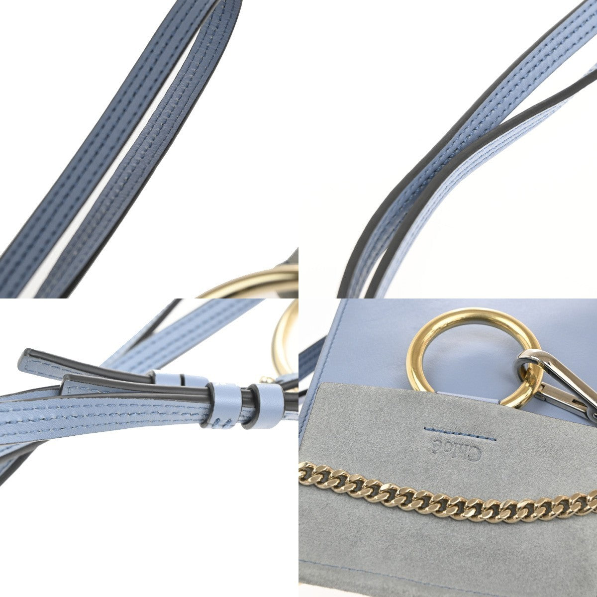 CHLOE Logo Faye Mini Crossbody Shoulder Bag Suede Leather Blue Spain GHW 38CA695
