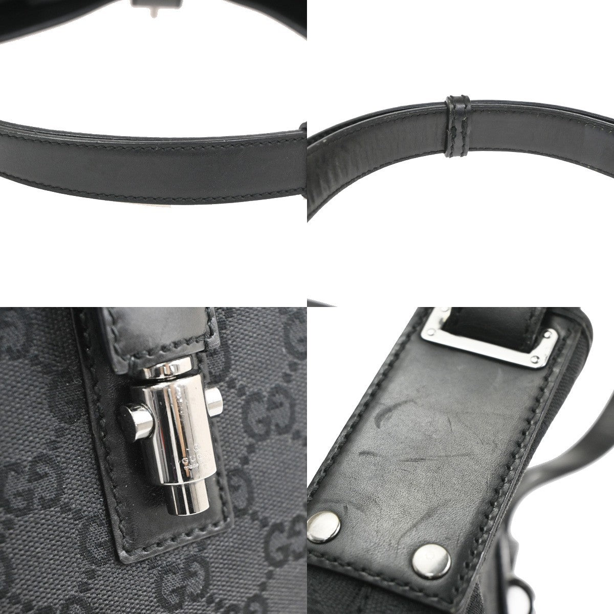 GUCCI Jackie GG Shoulder Hand Bag Canvas Leather Black Sliver Italy 85CB032