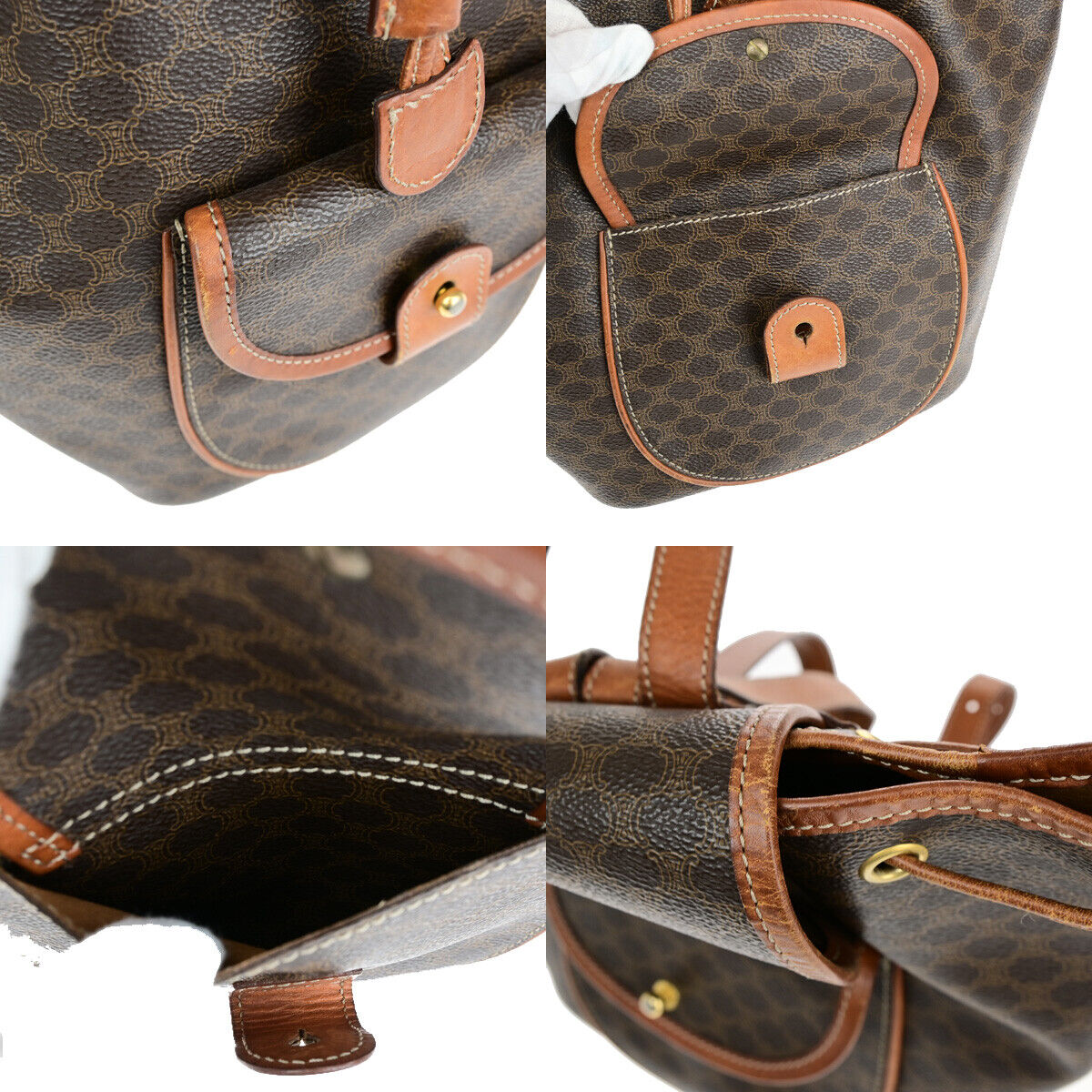 CELINE Logo Macadam Pattern Backpack Bag PVC Leather Brown GHW Italy 34YF572