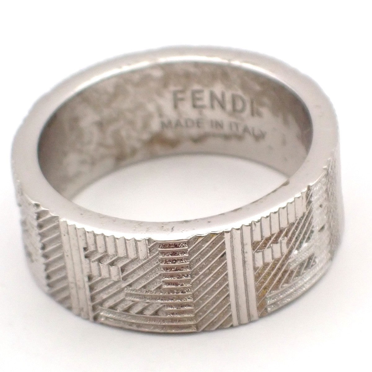 FENDI Logo Zucca Shadow FF Ring Size S Silver Plated Italy 01EG264